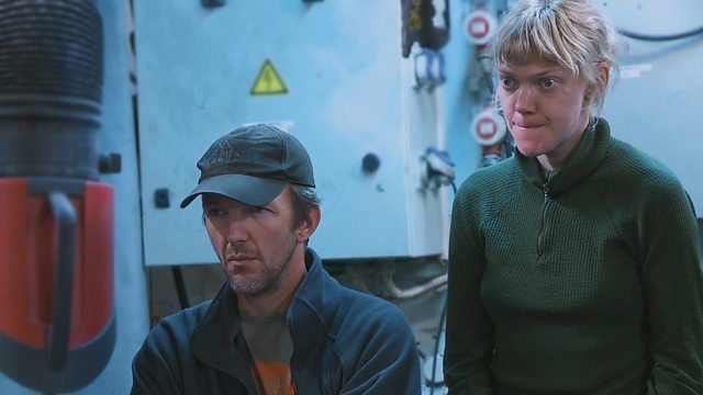 Two Greenpeace activists look sombre aboard the charity&#039;s vessel in a scene from TV documentary series On Thin Ice: Putin v Greenpeace