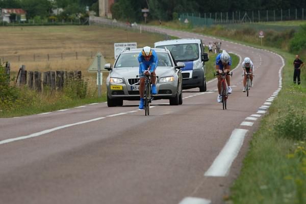 A bit of a bunch race, three riders came together with about five kilometres to go.