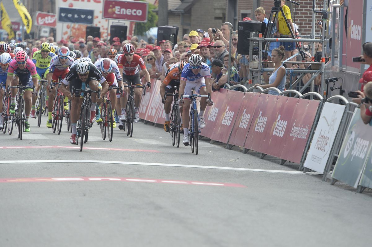 Boonen and D&eacute;mare going for the line