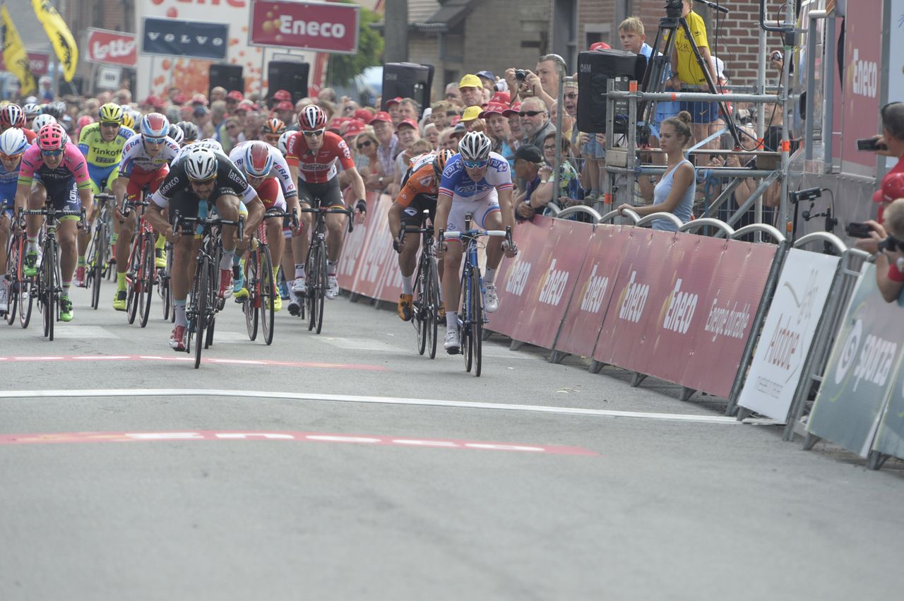 Boonen and D&eacute;mare going for the line