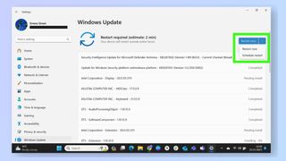 Screenshot demonstrating the steps required to update Windows 11 - Restart your computer