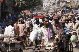 A crowded street in Delhi, India.