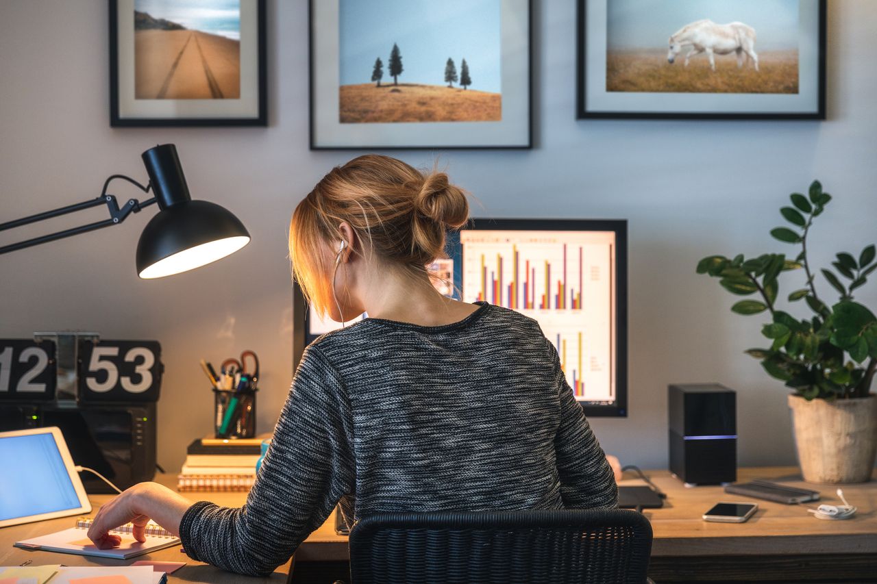 Woman working from home.