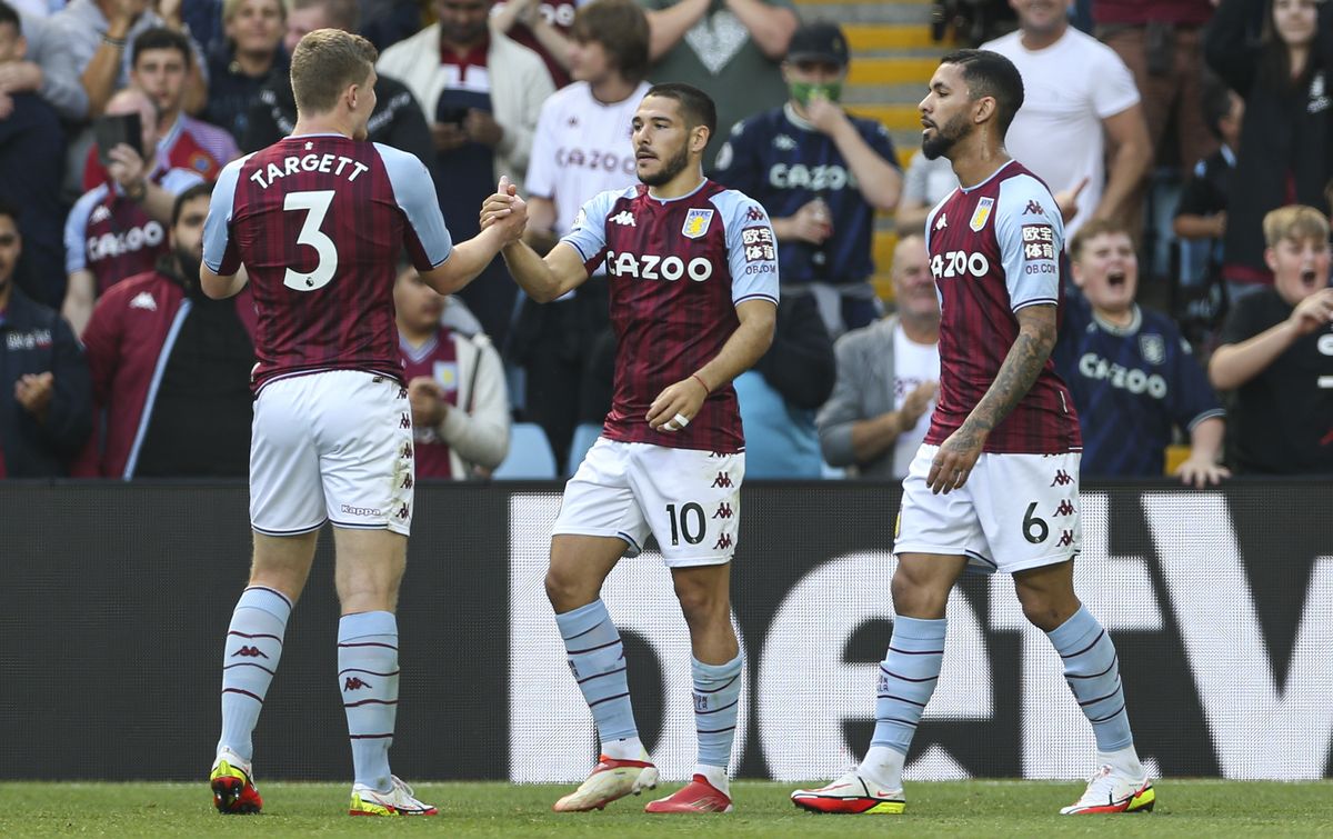 Aston Villa players celebrate a goal | Aston Villa v Everton live stream