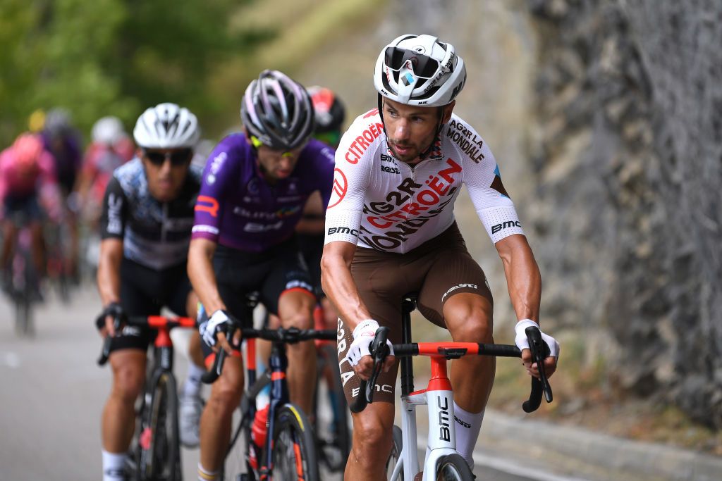 LAGOS DE COVADONGA SPAIN SEPTEMBER 01 Mickal Cherel of France and AG2R Citren Team competes during the 76th Tour of Spain 2021 Stage 17 a 1855km stage from Unquera to Lagos de Covadonga 1085m lavuelta LaVuelta21 on September 01 2021 in Lagos de Covadonga Spain Photo by Tim de WaeleGetty Images
