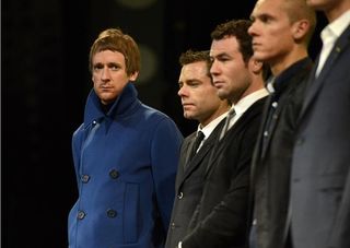 Bradley Wiggins bundled up at the Tour de France presentation