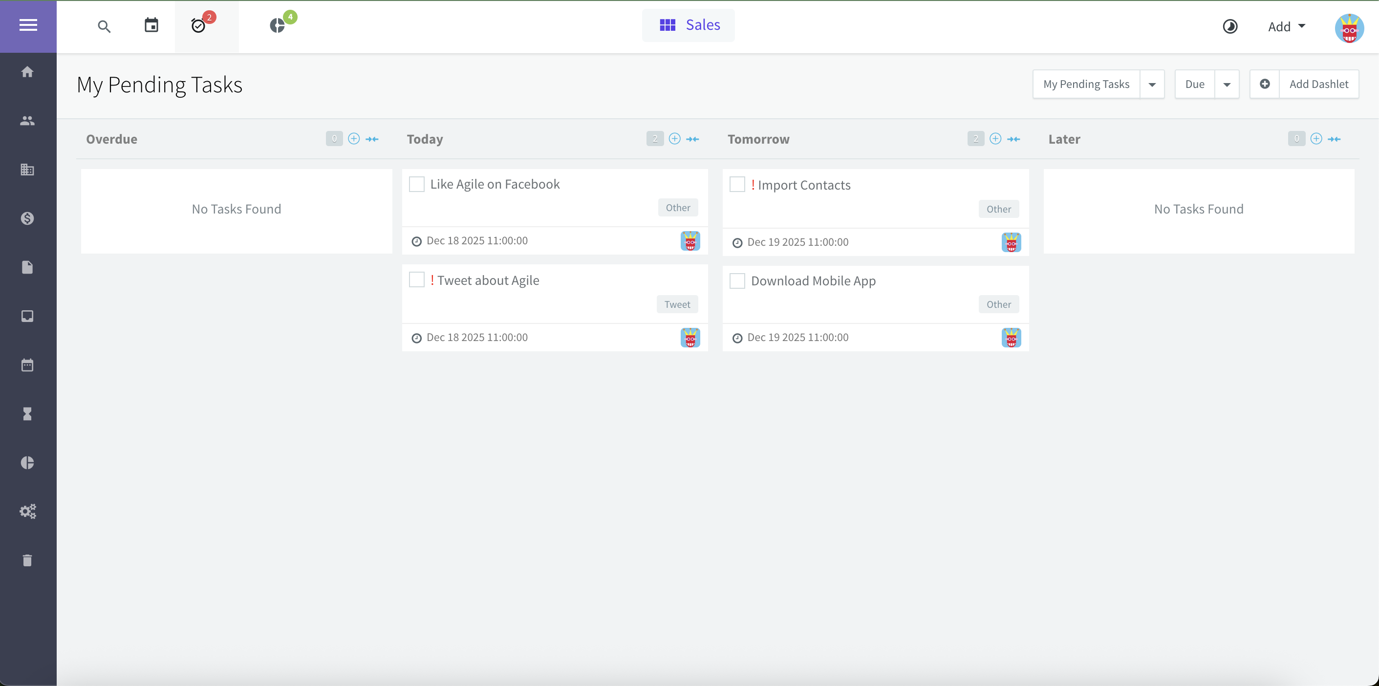 Screenshot of Agile CRM deals dashboard