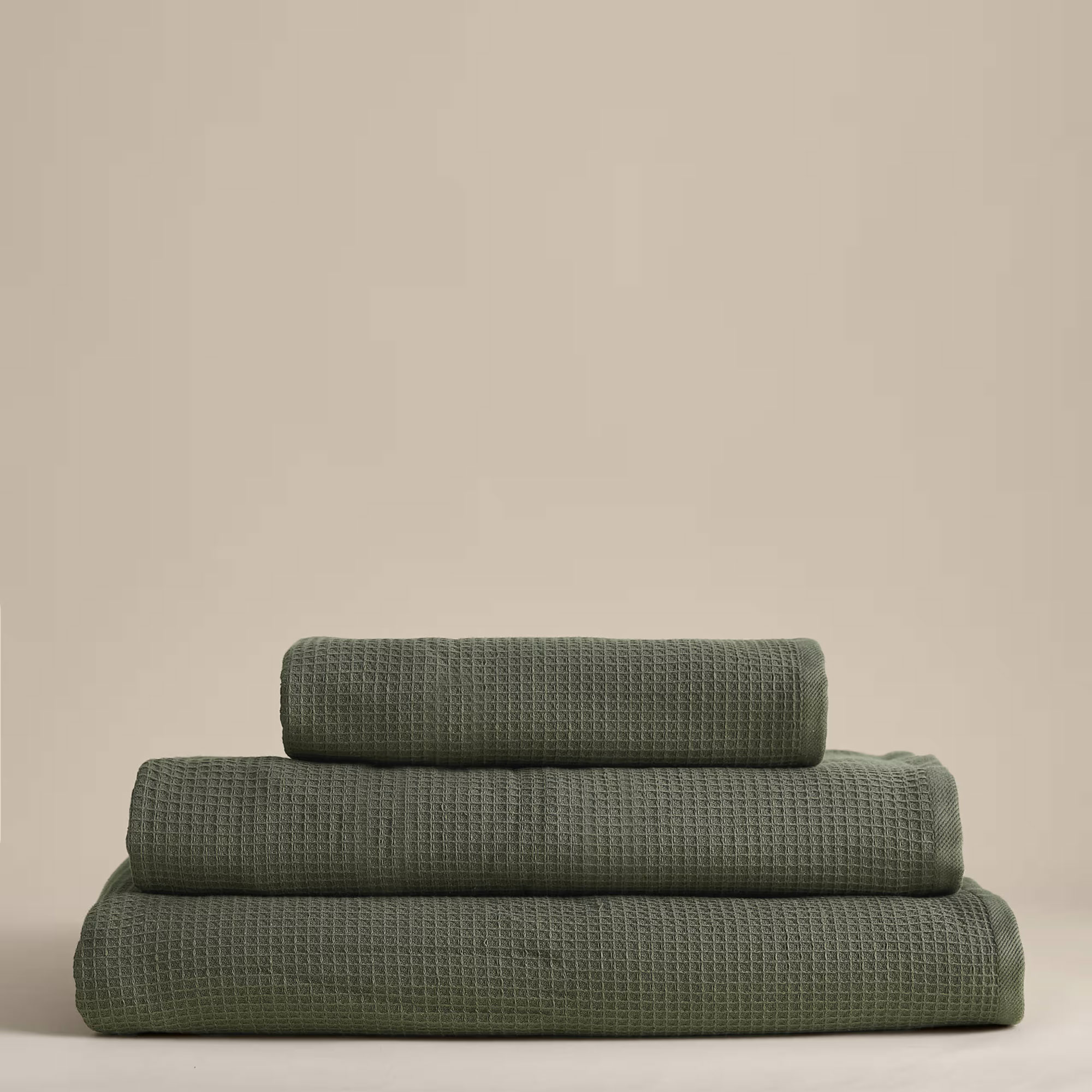 Green waffle towels