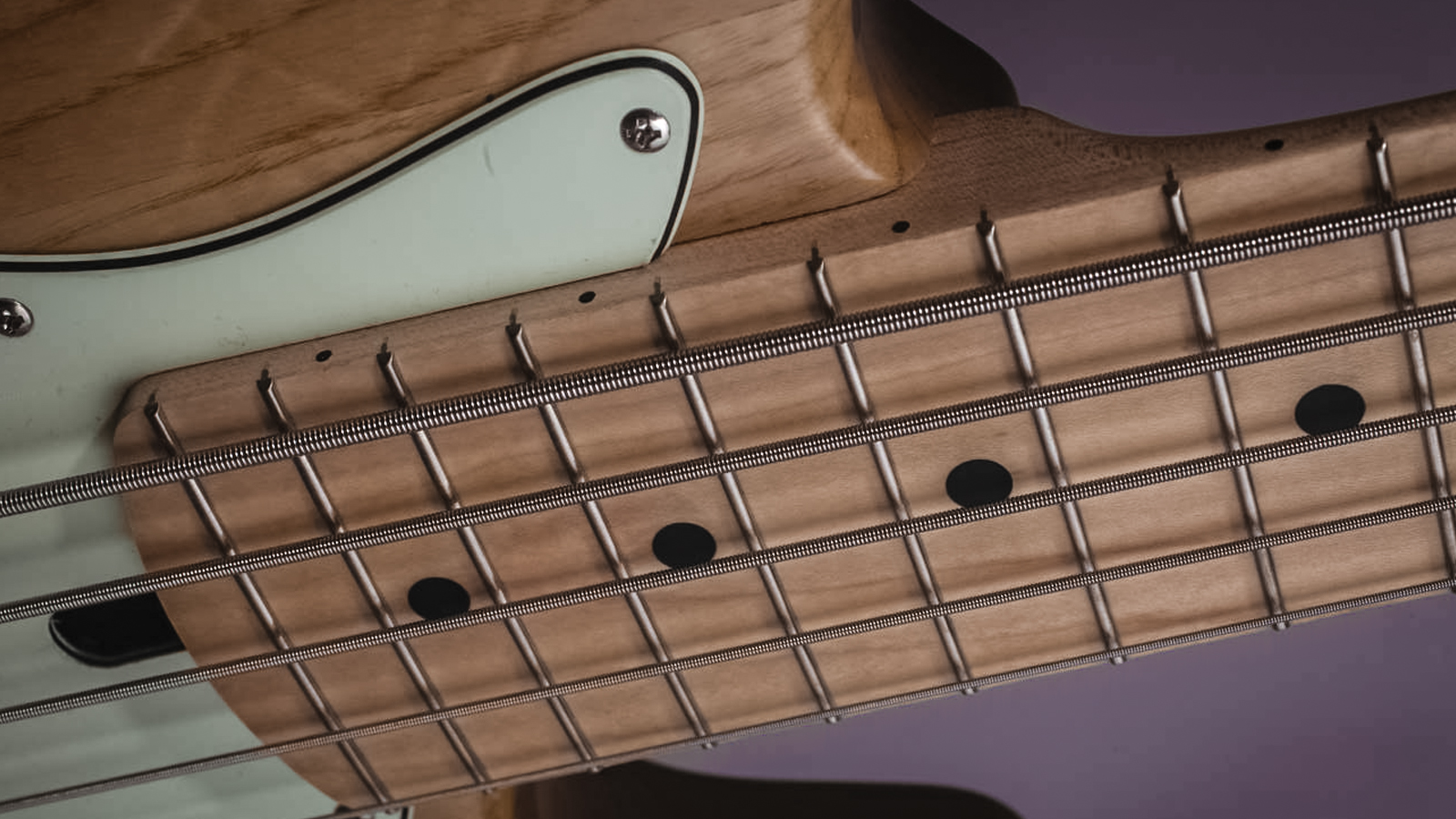 Close up of 5-string bass strings