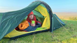 Lorraine camping during her mountains challenge