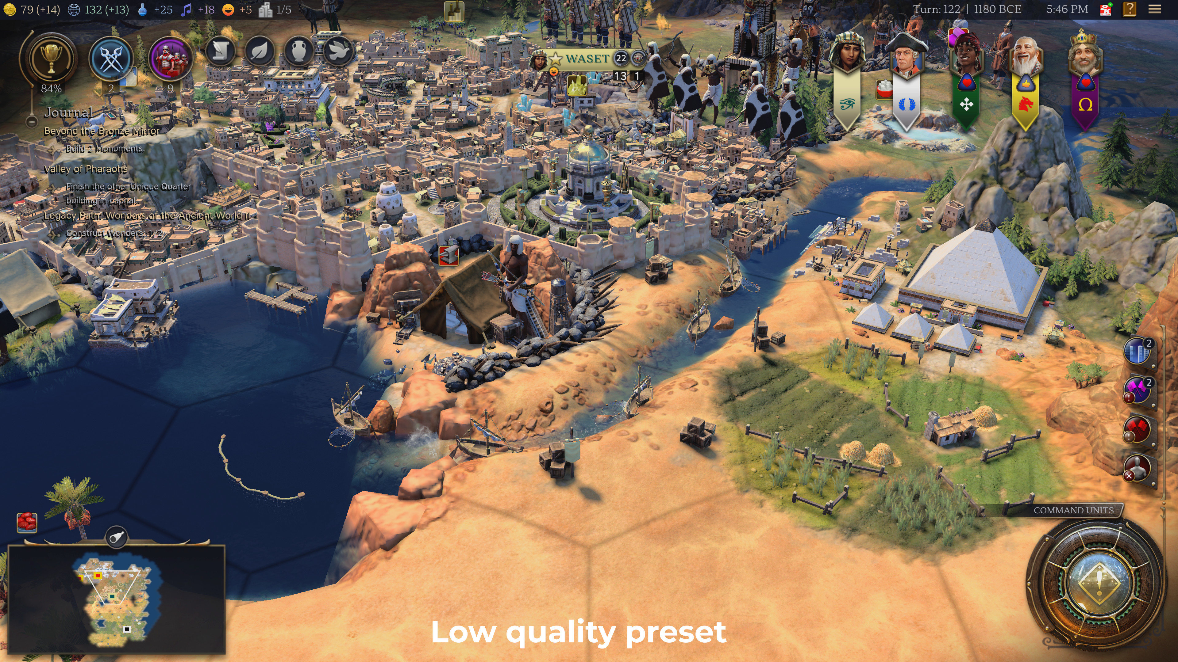 A screenshot of Civilization 7 showing the use of a specific quality preset