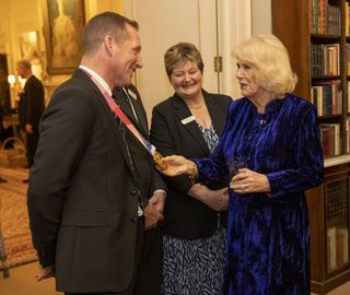 Camilla, Duchess of Cornwall hosts a reception for the British Equestrian teams from 2020 Tokyo Olympic & Paralympic Games at Clarence House on February 8, 2022 in London, England.