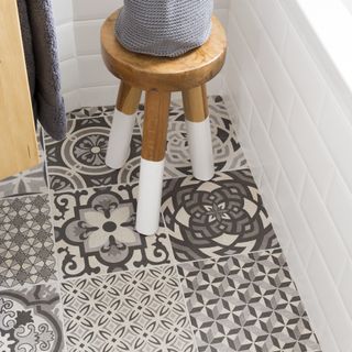 bathroom with printed tiled flooring