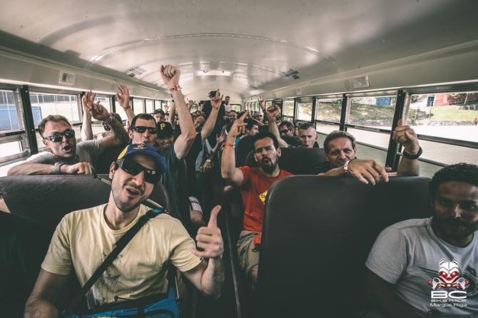 Racers on the bus at the BC Bike Race