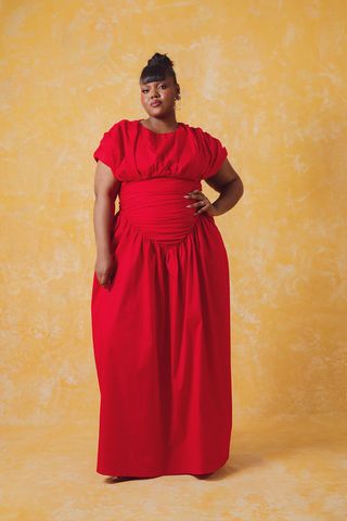 Adesuwa Ruched Cotton Long Dress - Red