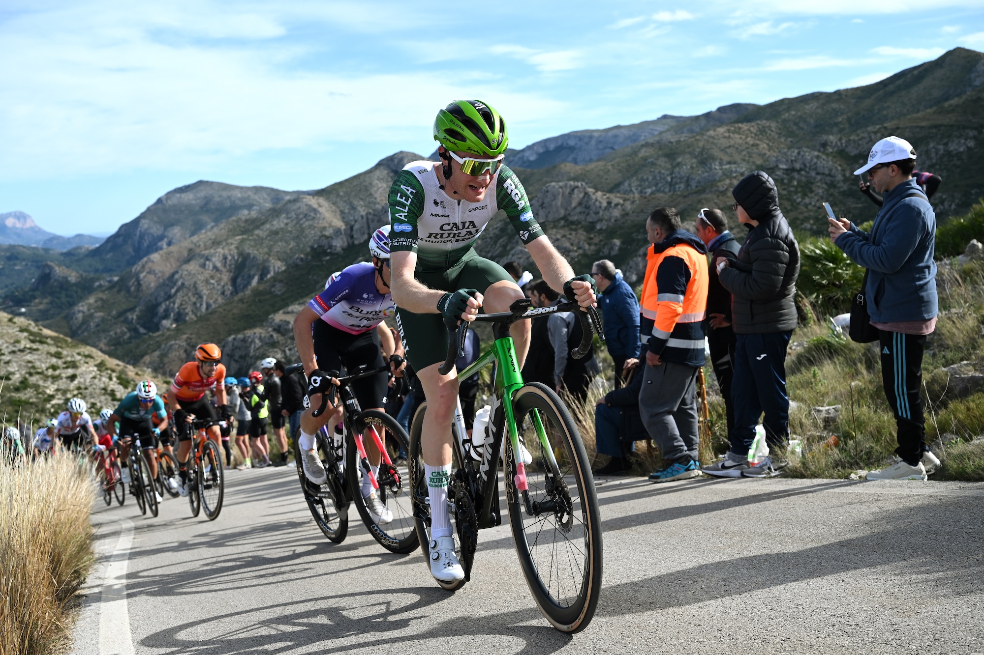 TEULADA MORAIRA, SPAIN - FEBRUARY 07: Abel Balderstone of Spain and Team Caja Rural - Seguros RGA competes during the 77th Volta Comunitat Valenciana 2026, Stage 4 a 172km stage from La Nucia to Teulada Moraira on February 07, 2026 in Teulada Moraira, Spain. (Photo by Szymon Gruchalski/Getty Images)