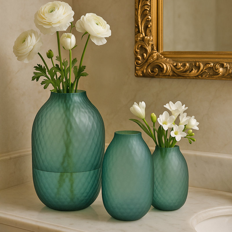 Ivy Bronx Set of 3 Decorative Handmade Glass Aqua Elegance Vase in Blue | Wayfair