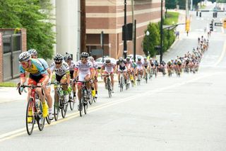 Eventual winner Daniel Patten (SmartStop p/b Mountain Khakis) leads the peloton at the 2013 Winston-Salem Cycling Classic road race