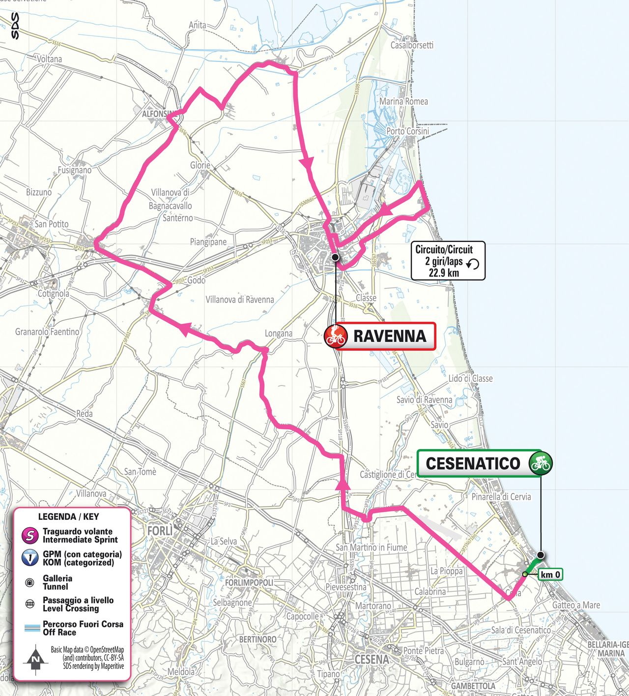 Map of stage 1 of the 2026 Giro d'Italia Women