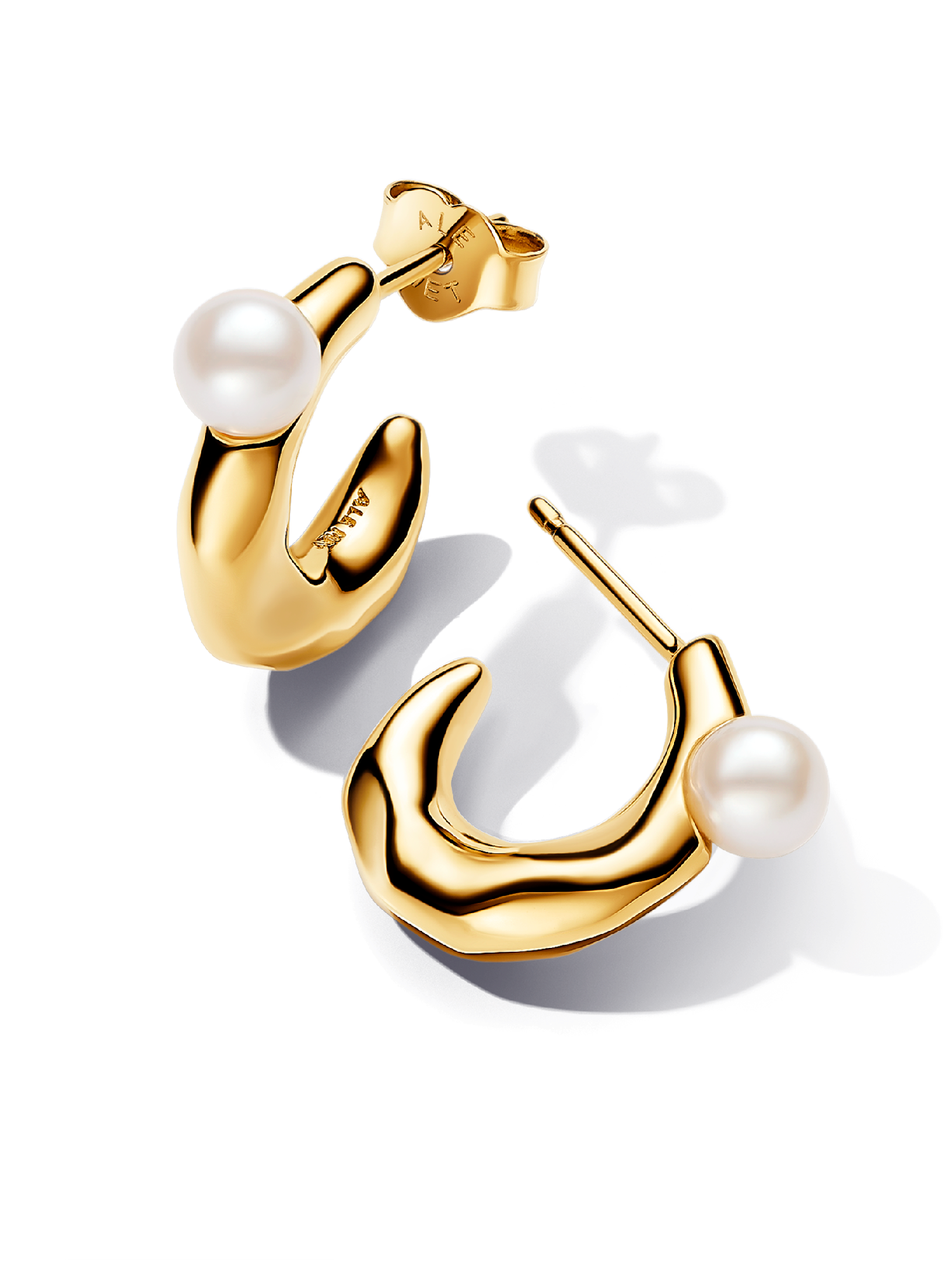 Treated Freshwater Cultured Pearl &amp;amp; Organically Shaped Hoop Earrings