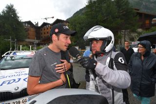 Nicolas Portal chats to fellow former French pro Thomas Voeckler at the 2019 Tour de France