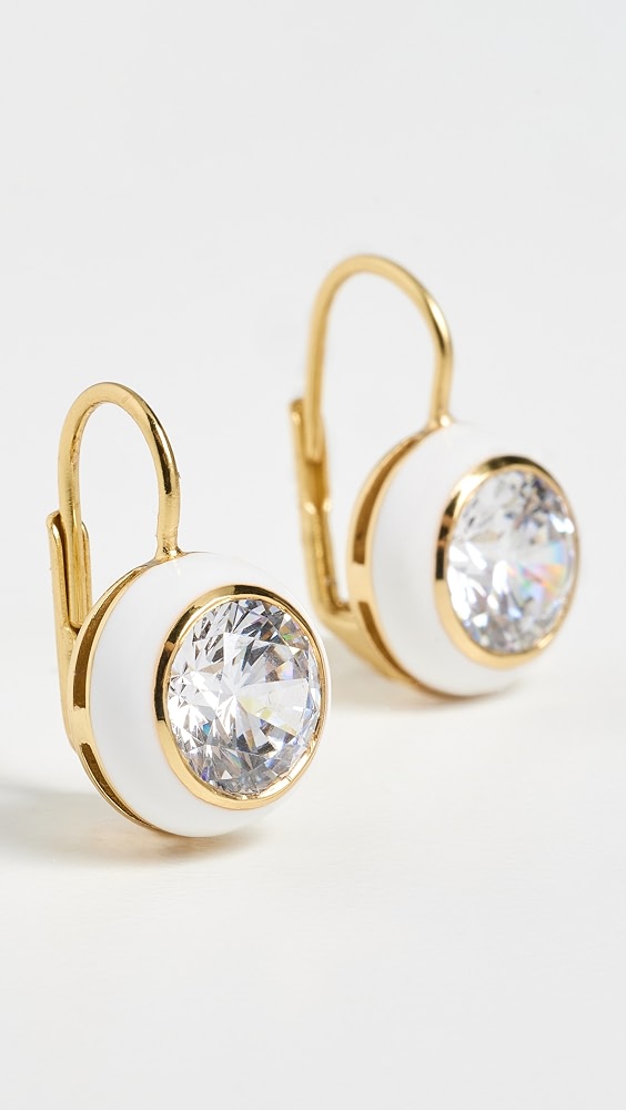 Enamel Bezel Drop Earrings - White