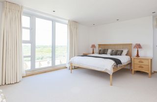 Bedroom with white walls and bed