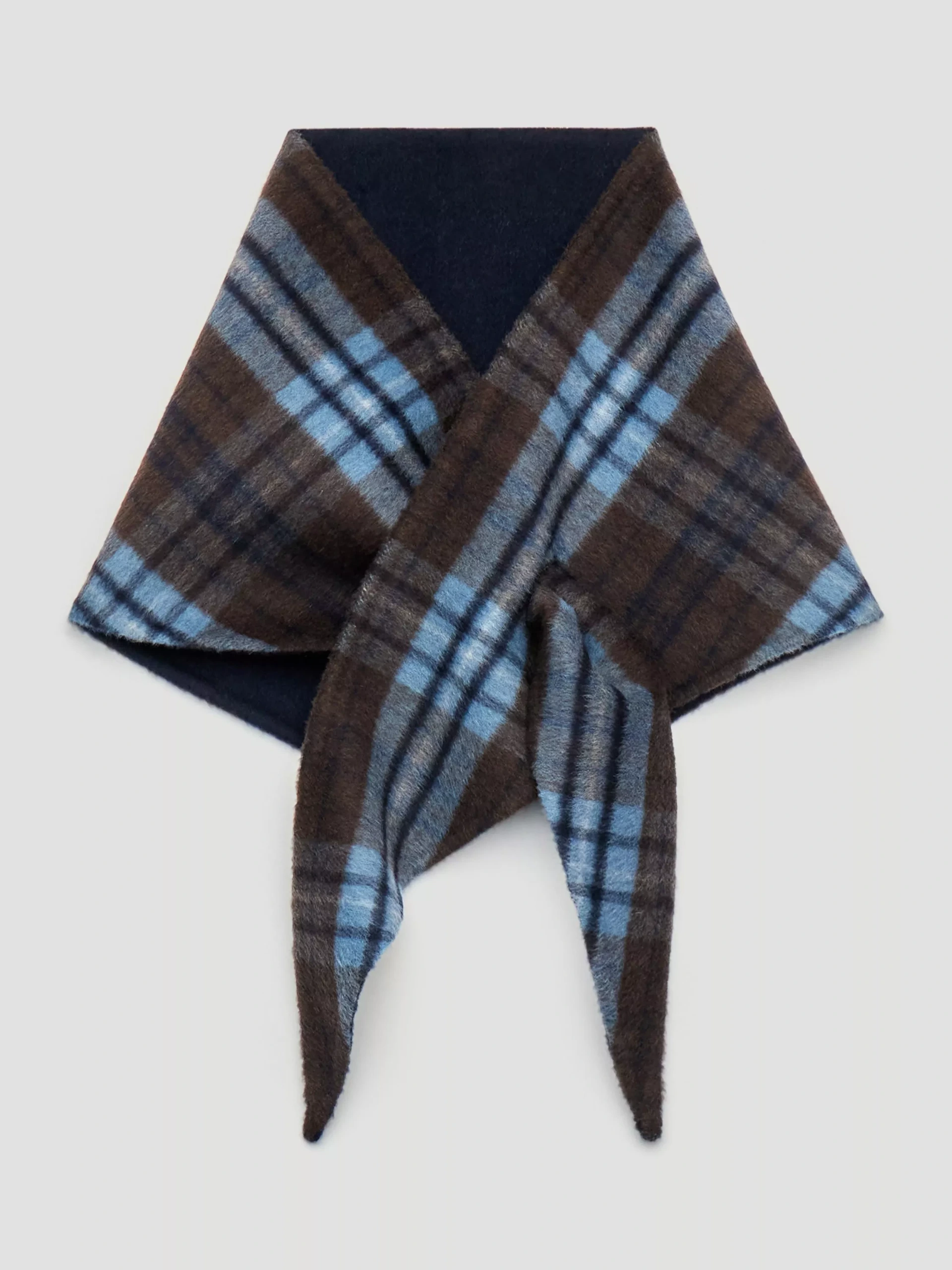 Hush Holden Check Wool Rich Double Face Triangle Scarf, Blue/brown