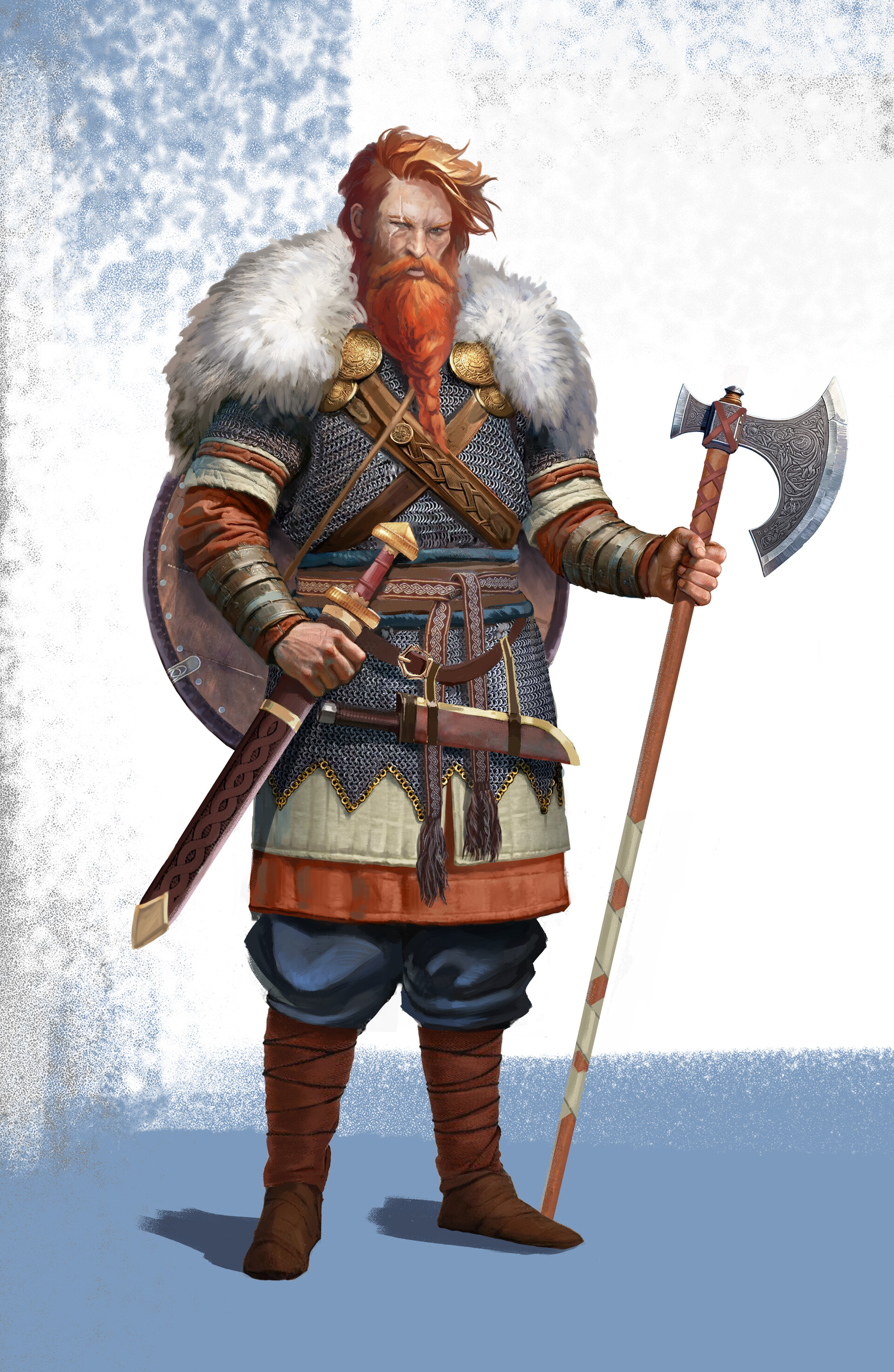 Design recognisable characters; a bearded man with an axe