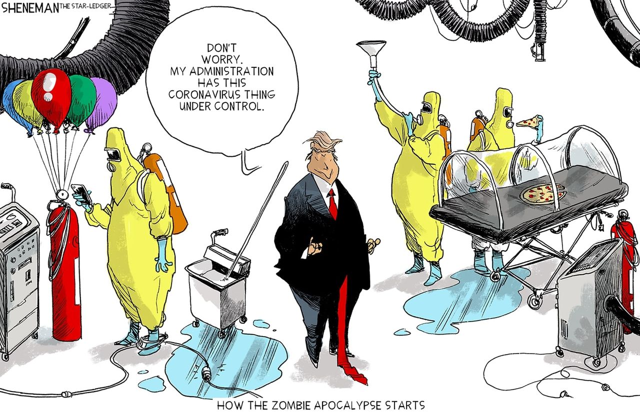 Political Cartoon U.S. Trump Coronavirus health risk zombie apocalypse