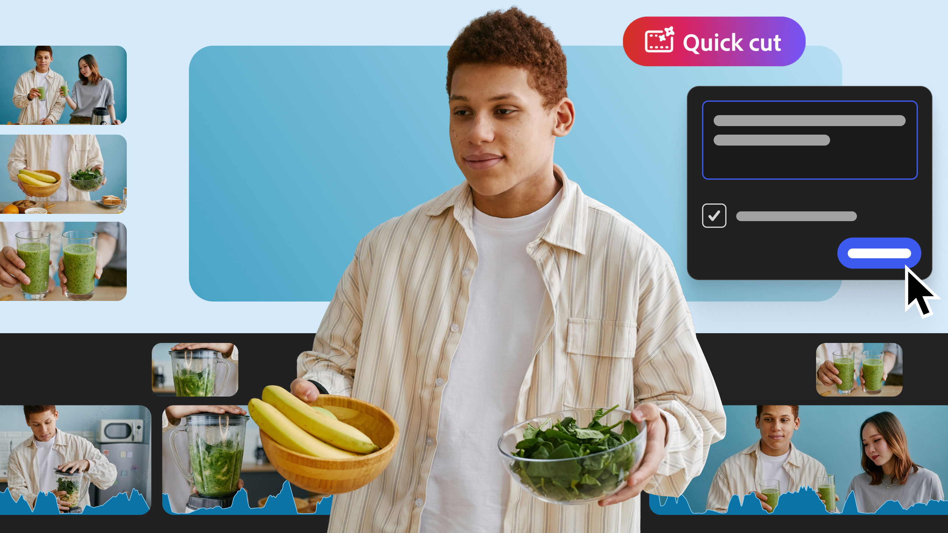 A graphic depicting the Adobe Firefly Quick Cut tool