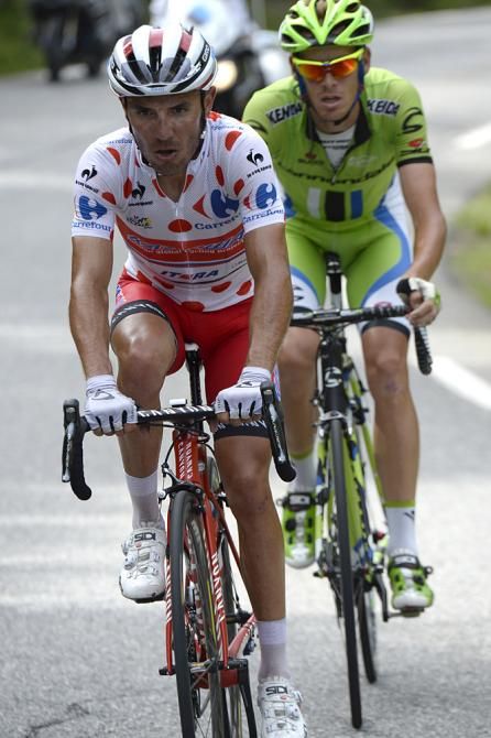 Joaquim Rodriguez (Katusha) and Alessandro de Marchi (Cannondale) off the front on the Izoard