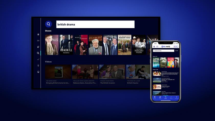 PBS app and programming on a TV screen and a mobile device