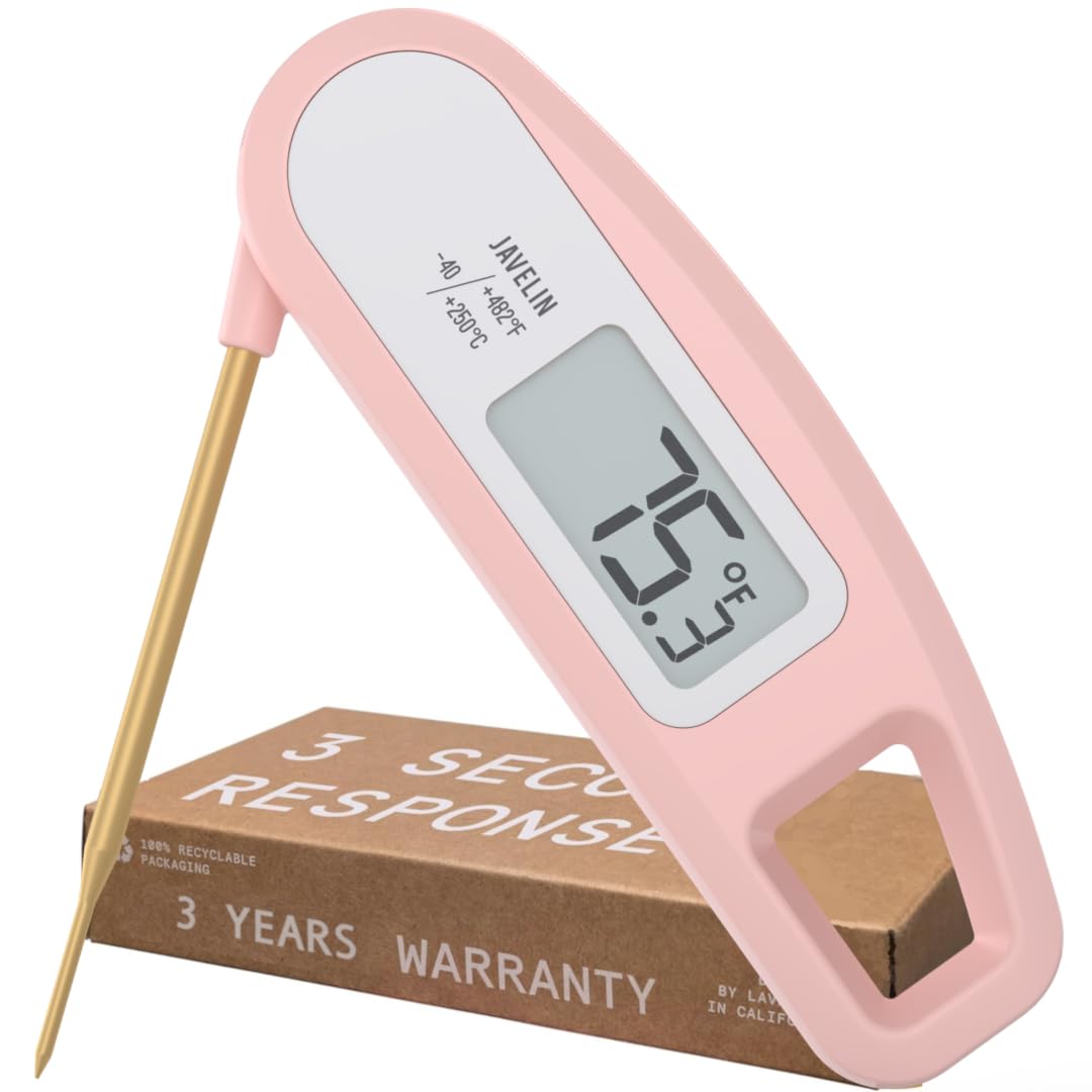 Lavatools Pt12 Javelin Ultra Fast Digital Instant Read Meat Thermometer for Grill and Cooking, 2.75&quot; Probe, Compact Foldable Design, Large Display, Splash Resistant &amp;ndash; Rhubarb
