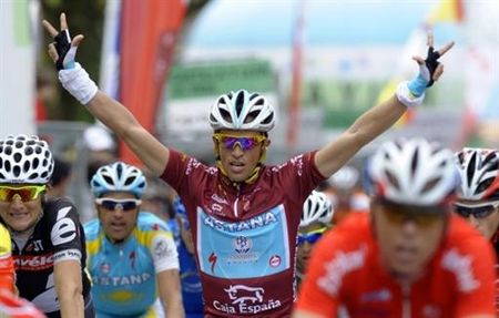 Alberto Contador (Astana) celebrates his overall win in the Vuelta a Castilla y Leon.