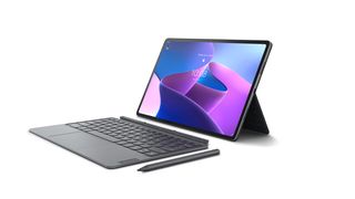 Lenovo Tab P12 Pro review: tablet and seperate keyboard on white background