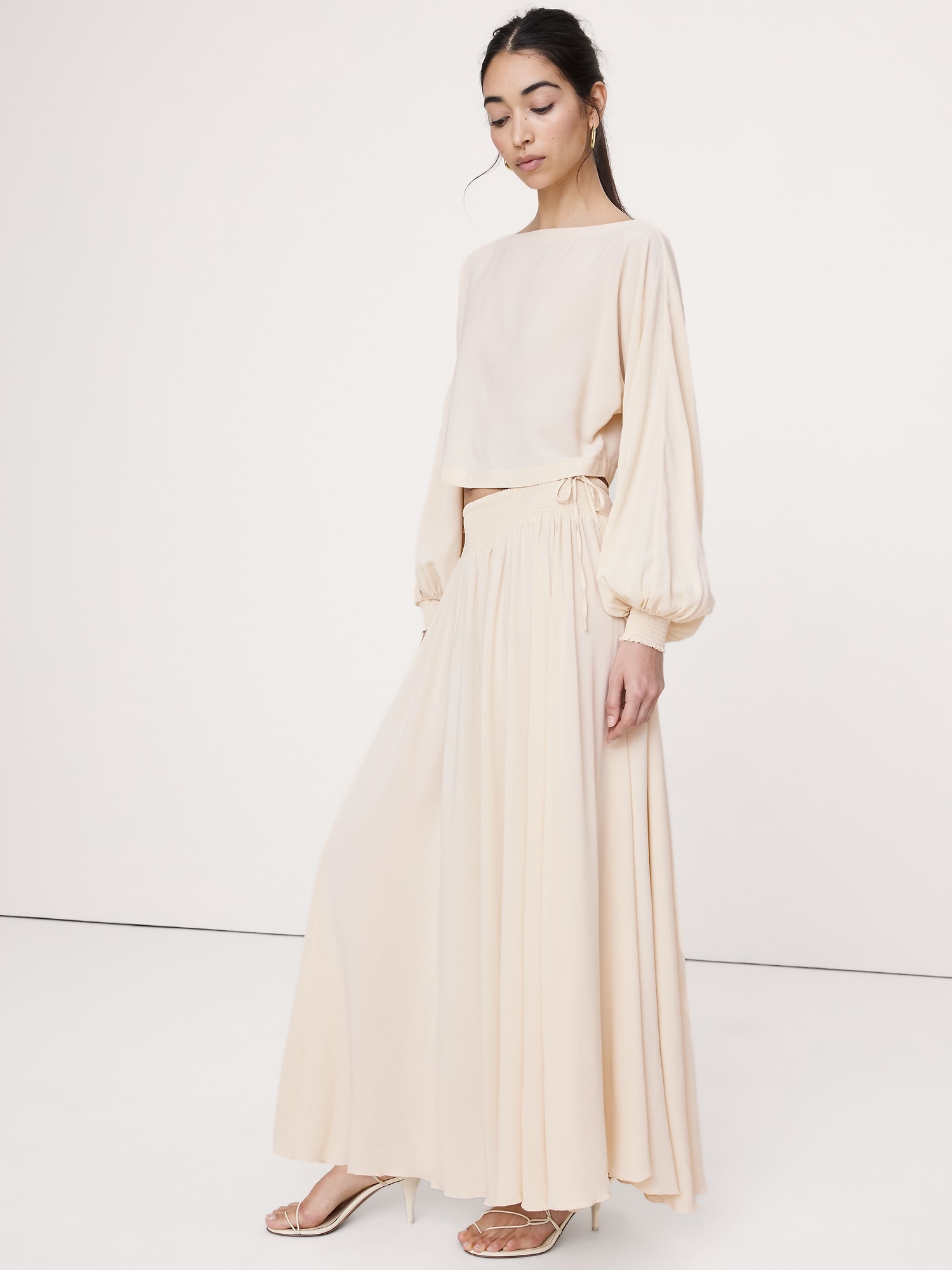 Smocked Georgette Maxi Skirt