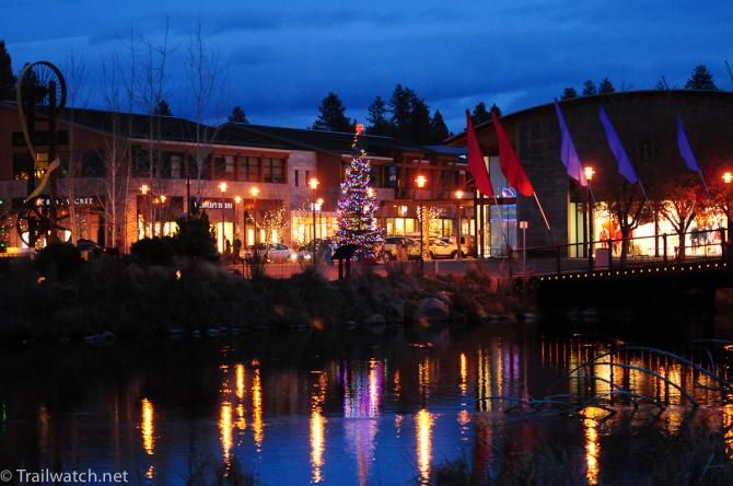 The Old Mill District where the race was held was lit up for Christmas shopping