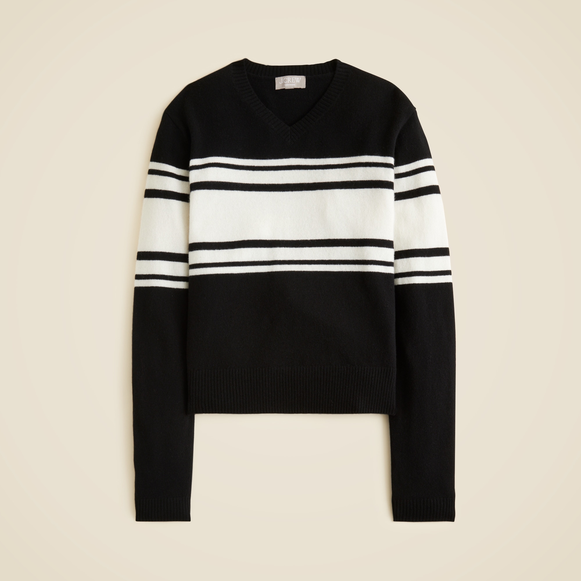 Cashmere High V-Neck Sweater in Stripe