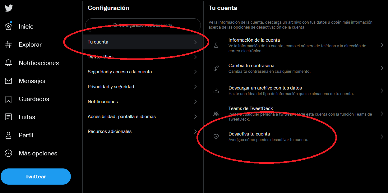 Desactivar cuenta Twitter