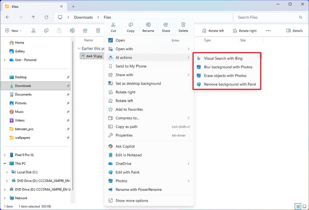 File Explorer AI actions