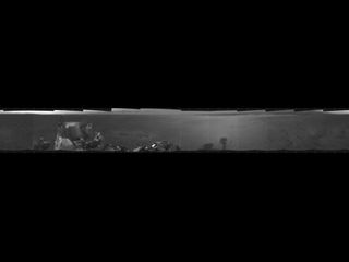 This is the first 360-degree panoramic view from NASA's Curiosity rover on Mars as seen by its mast navigation cameras. The fuzzy photos on the ends are lower-resolution. Scientists expect a high-res version of the image in upcoming days. Released Aug. 8, 2012.