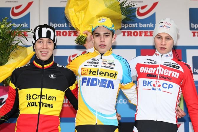 The U23 podium: Laurens Sweeck, Wout Van Aert and Mathieu van der Poel