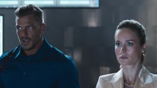 (L, R) Alan Ritchson as Agent Aimes and Brie Larson as Tess in Fast X