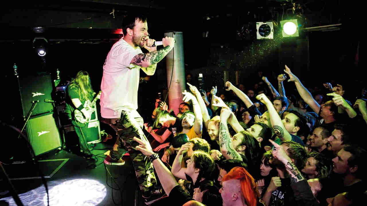 Cancer Bats performing onstage in 2018