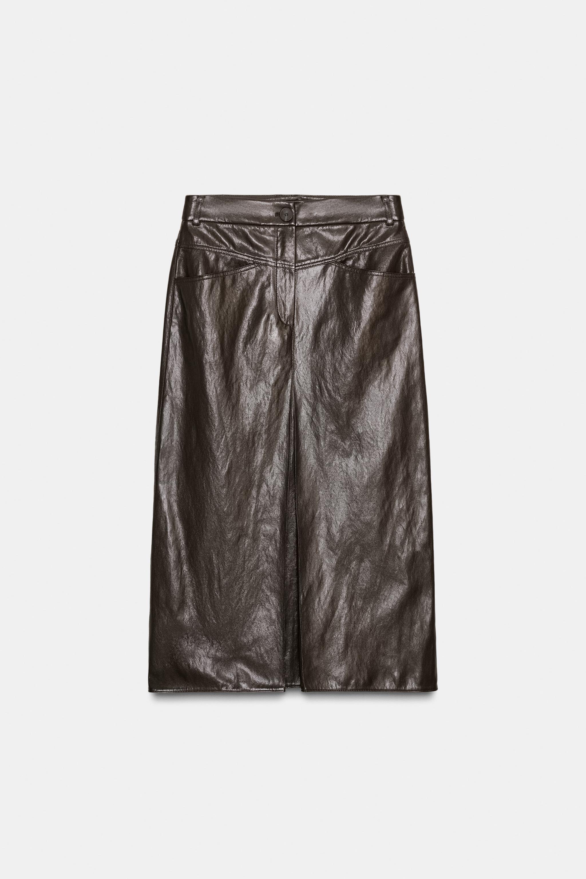 Zw Collection Faux Leather Pleated Skirt