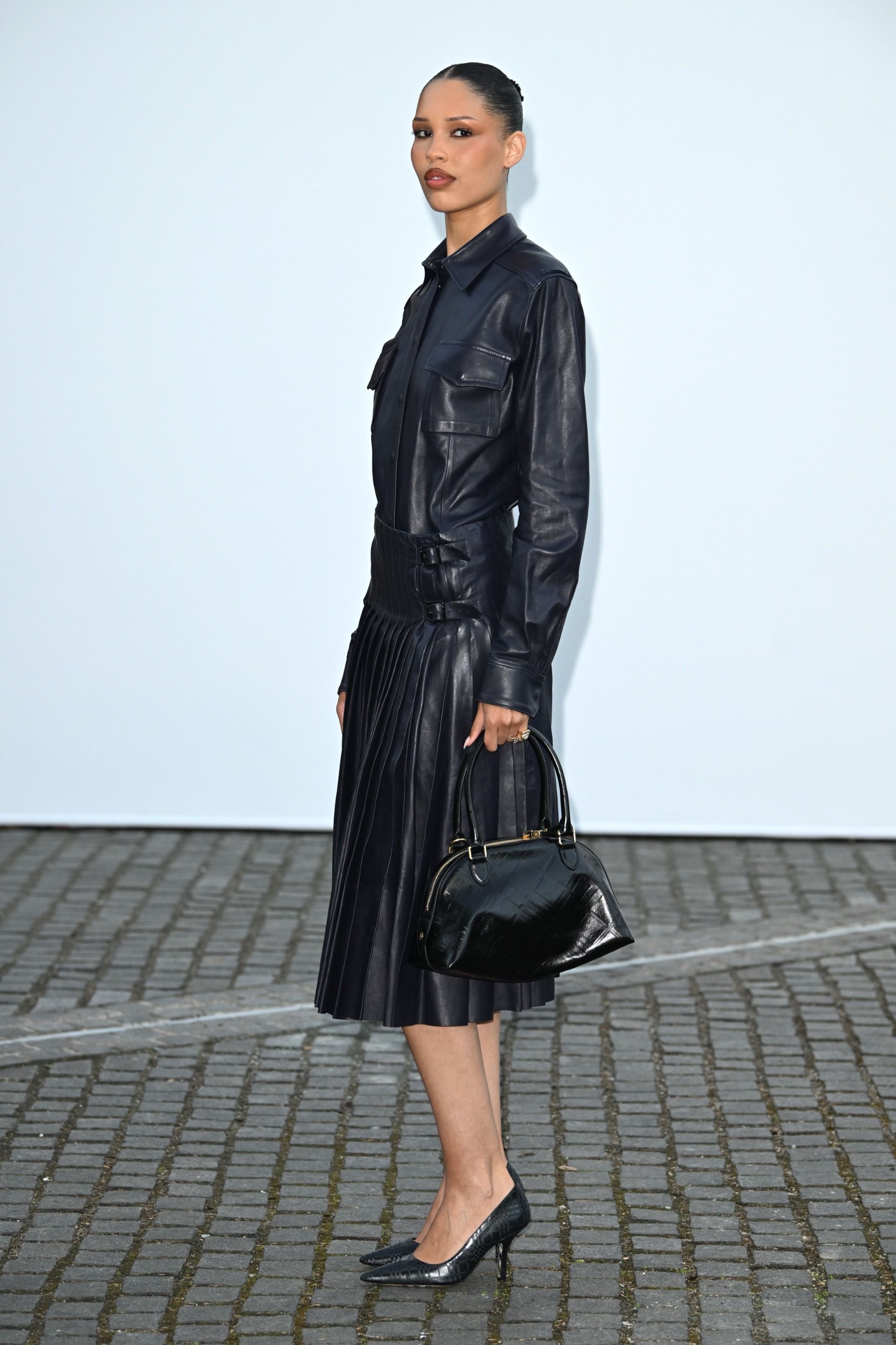 Nara Smith's leather look at Burberry's London Fashion Week show