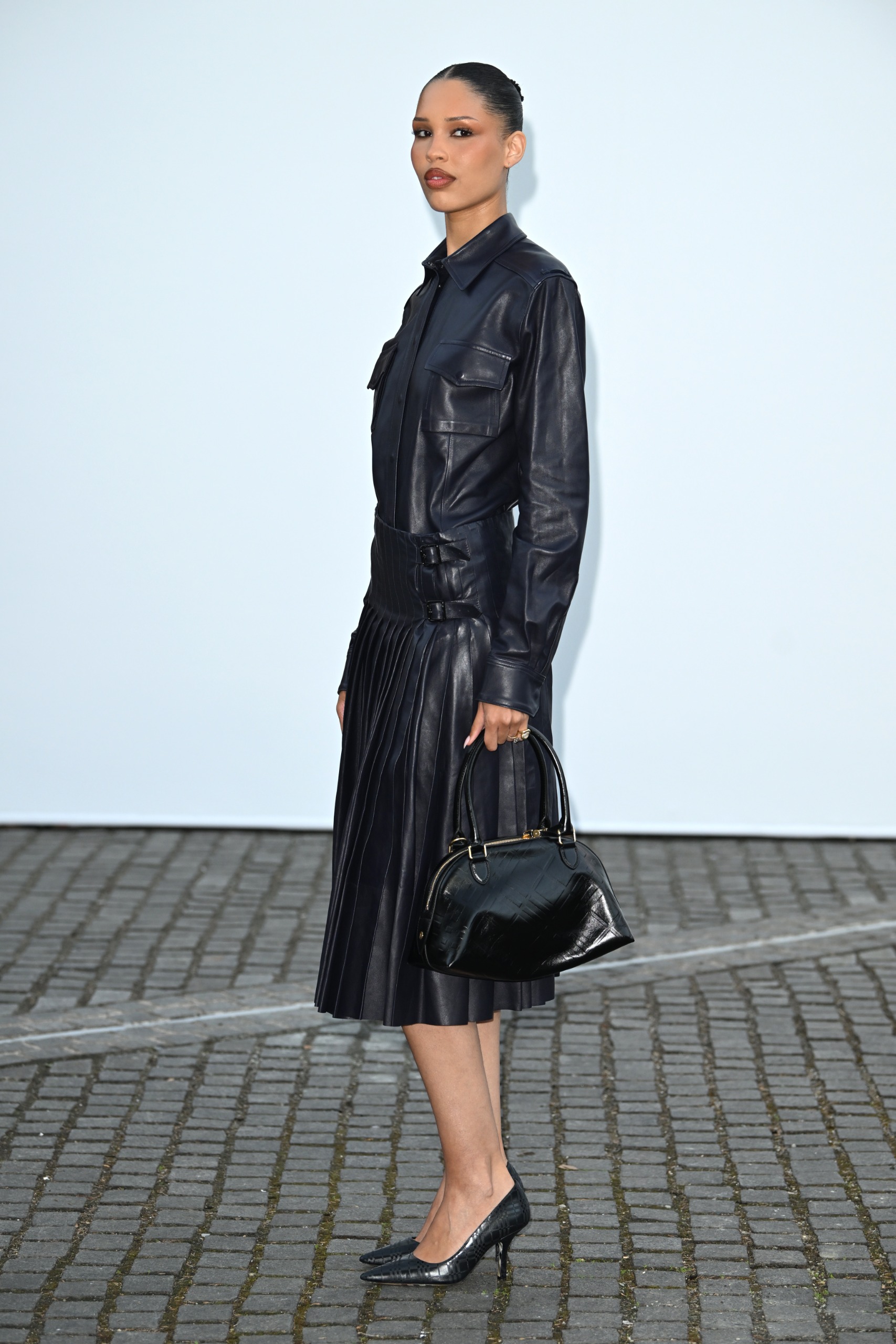 Nara Smith's leather look at Burberry's London Fashion Week show