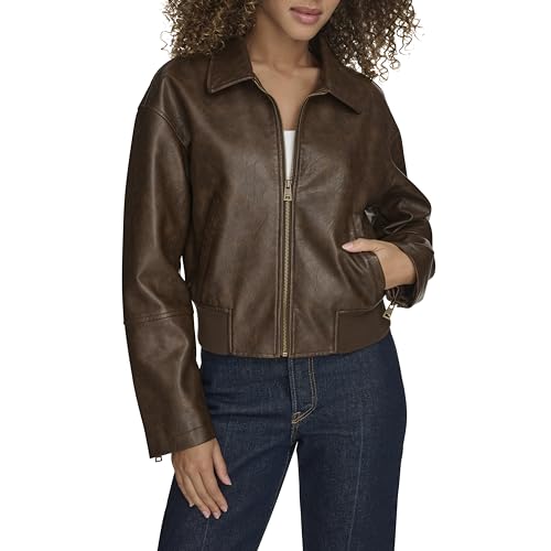 Levi's Women's Faux Leather Bomber Jacket Coat, Saddle, 4xl