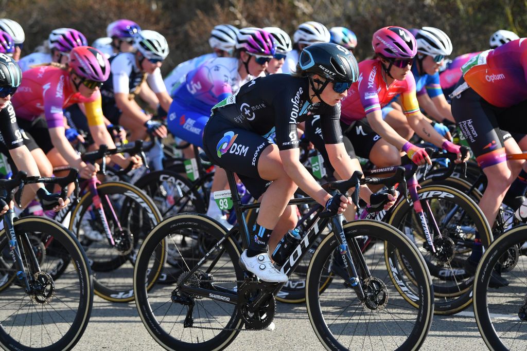 DE PANNE BELGIUM MARCH 24 Megan Jastrab of United States and Team DSM competes during the 5th Exterioo Womens Classic BruggeDe Panne 2022 a 1628km one day race from Brugge to De Panne Exteriooclassic UCIWWT on March 24 2022 in De Panne Belgium Photo by Luc ClaessenGetty Images